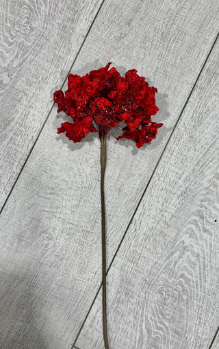 24" Crystal Encrusted Hydrangea Stem Red