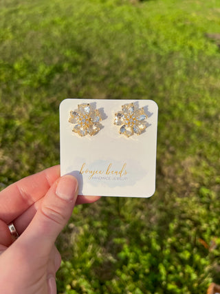 Clear & Gold Flower Earrings