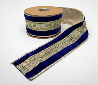 Wired Premium Velvet Ribbon Gold Trim on Blue