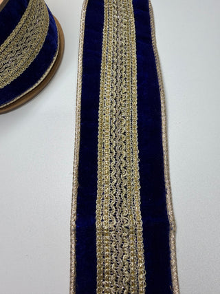 Wired Premium Velvet Ribbon Gold Trim on Blue