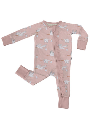 Long Sleeve Zip PJs - Pink Stork