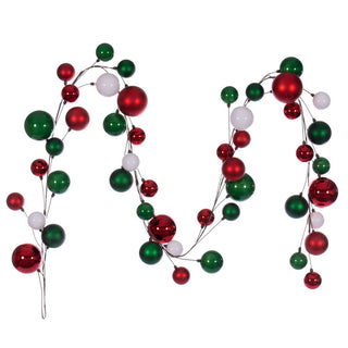 10' White, Red, And Green Assorted Finish Branch Ball Ornament Garland