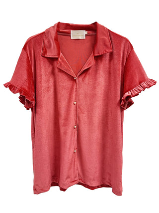 Chloe Velvet Short Sleeve Top Red