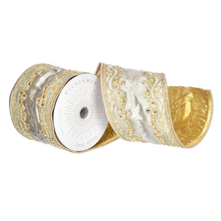 4" x 5 Yards Champagne Two-Sided Wired Edge Ribbon