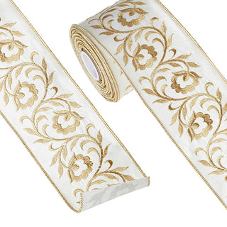 4" X 10 YDS FLORAL EMBROIDERED WIRED RIBBON