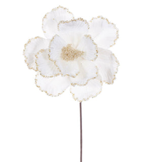 10" x 20" Cream Velvet Bead Trim Magnolia Stem