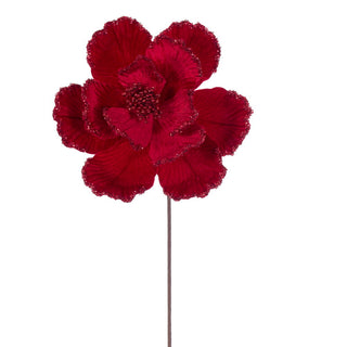 10" x 20" Red Velvet Bead Trim Magnolia Stem