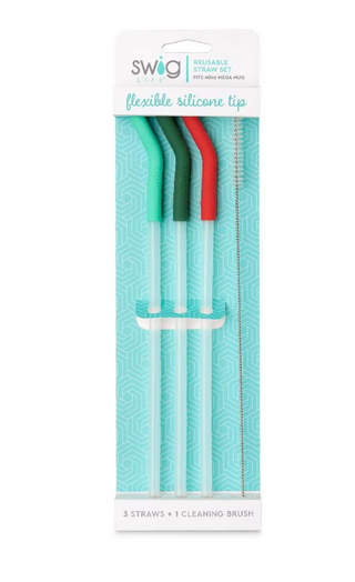 Mint/Green/Red Reusable Straw Set (Mega Mugs)