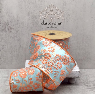 Metallic floral jacquard, ice blue dark peach