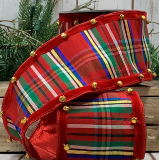 Faux Dupioni Traditional Plaid with Jingle Bells