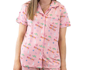 Howdy Partner Short Sleeve Button Up Sleep Shirt