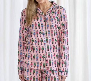 Nutcracker March Long Sleeve Button Up Sleep Shirt