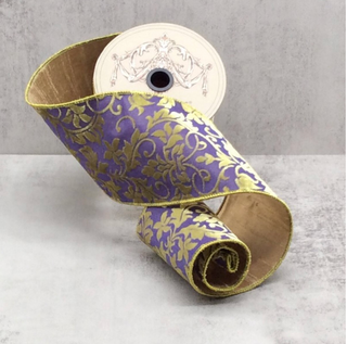 Purple and Gold Velvet Acanthus Ribbon
