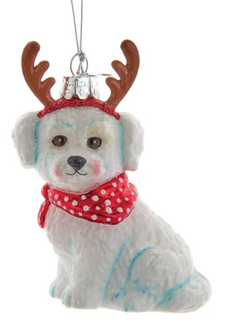 Noble Gems™ Bichon Frise With Antlers Glass Ornament