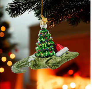 Noble Gems™ Glass Alligator With Christmas Tree