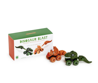 Dino-Blast Dinosaur Racer with Launcher in Gift Box Assorted 2 Designs: T-Rex and Triceratops - Plastic