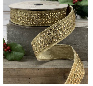 Faux metallic dupion flower crystal ribbon