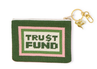 "Trust Fund" Needlepoint Coin / Gift Card Pouch with Bird Charm Zipper Pull Designed by Boyar Gifts NYC - Polyester/Zinc Alloy
