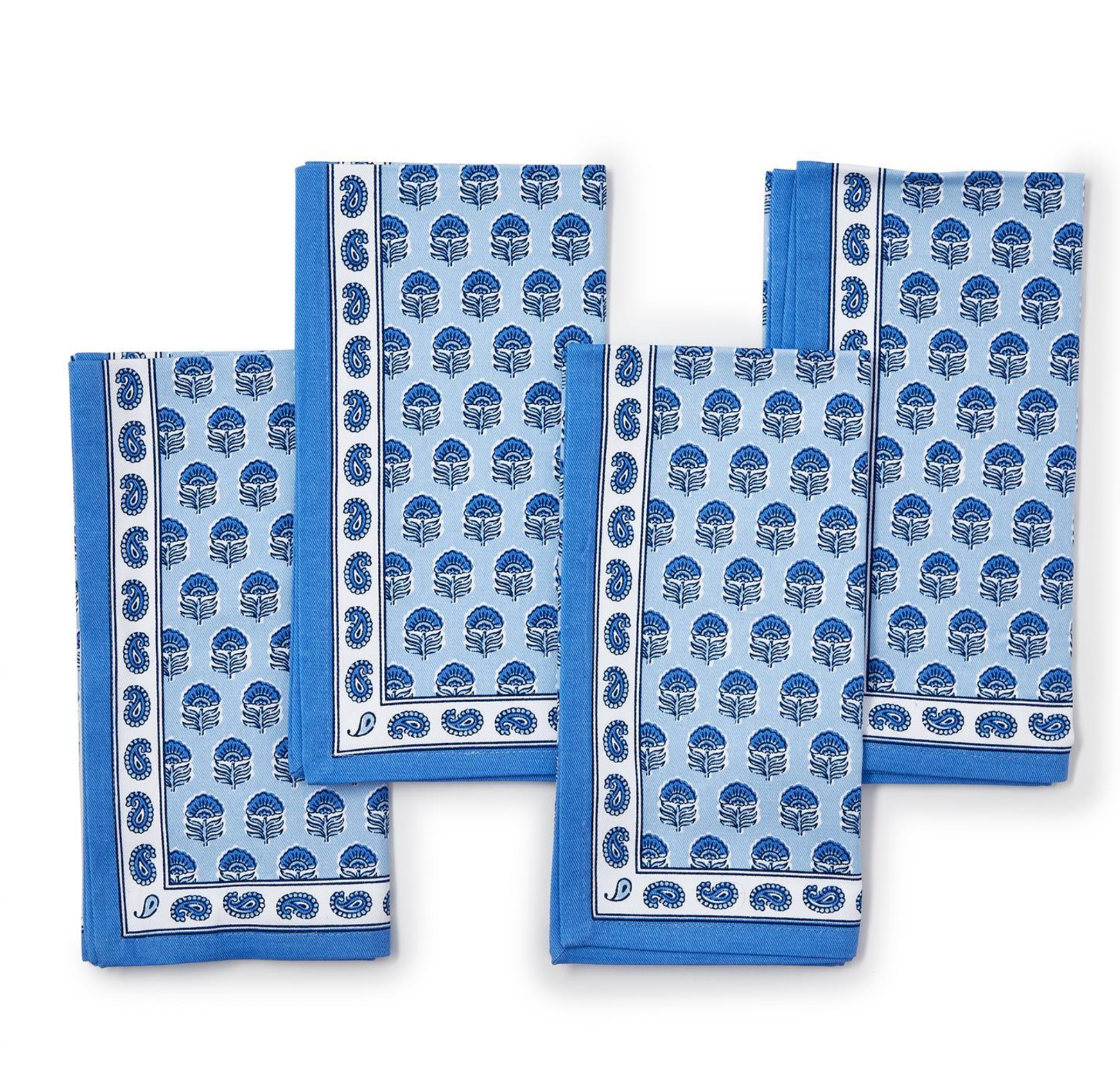 Chinoiserie Blue Block Print Cloth Napkins - Thumbnail 4