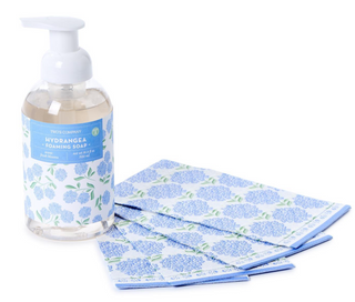 Hydrangea Flower Scented Foaming Soap with 20 Pc Guest Towels Set - 16.9 oz./500ml Soap/Paper