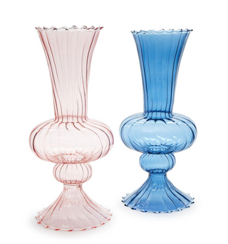 Swirl Hand-Blown Glass Fluted Vase - Glass