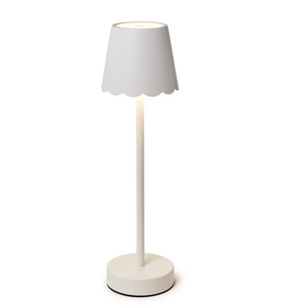 White LED Cordless Table Lamp with Scalloped Edge Shade in Gift Box (4000 mAh rechargeable battery, USB cable included, 3 color stepless dimming, LED settings: warm white, cool white, daylight) - Iron