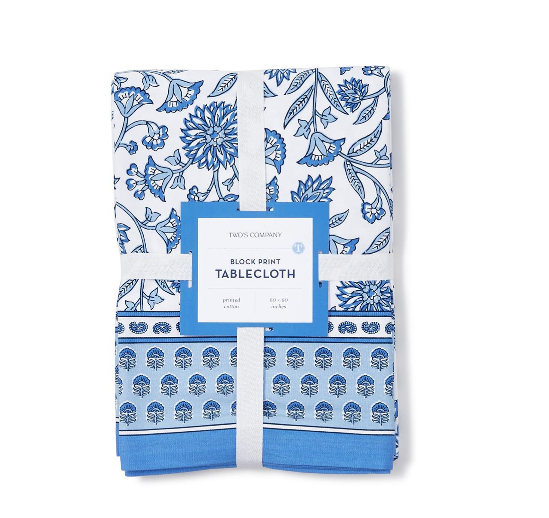 Chinoiserie Set of 2 Blue Block Print Design Tablecloths - Thumbnail 2