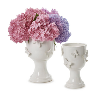Butterfly Pedestal Cachepots with Sculpted Butterflies - Ceramic