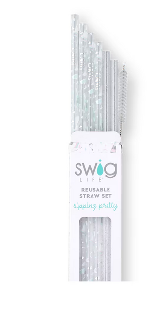 Bride to Be + Silver Glitter Reusable Straw Set