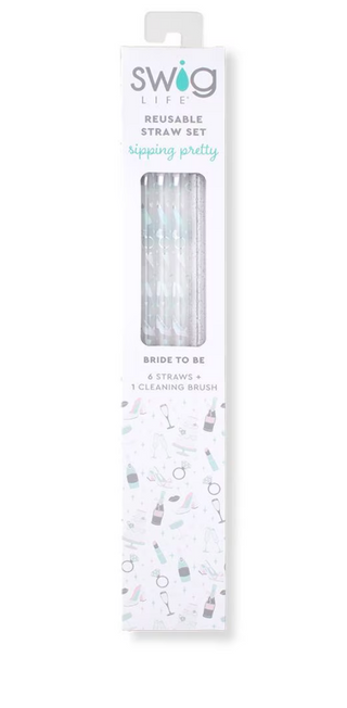 Bride to Be + Silver Glitter Reusable Straw Set