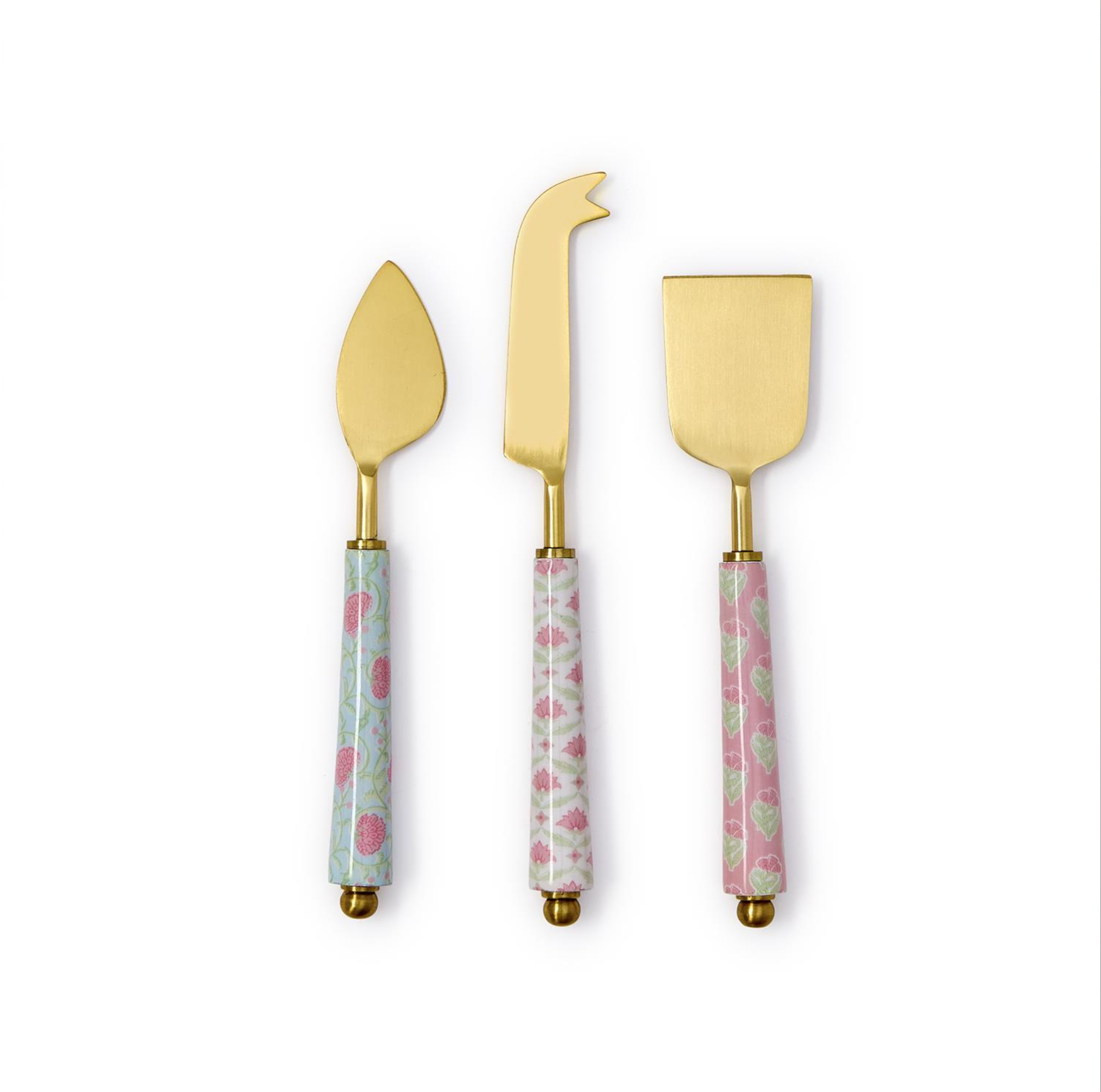 Floral Block Print Set of 3 Cheese Knives - Thumbnail 2