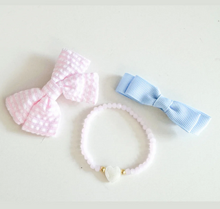 Easter Egg Bows & Bracelet Set, Pink