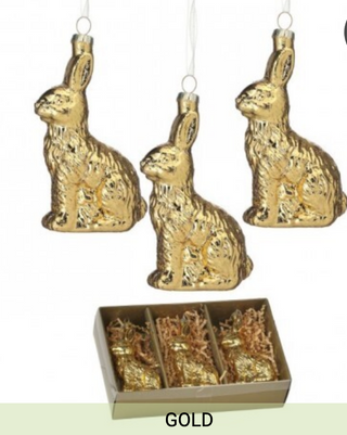 4" GLASS FOILED BUNNY ORNAMENT BOX/3