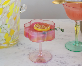 6 oz. Hand-Blown Pleated Flower Shaped Stemmed Coupe Glass