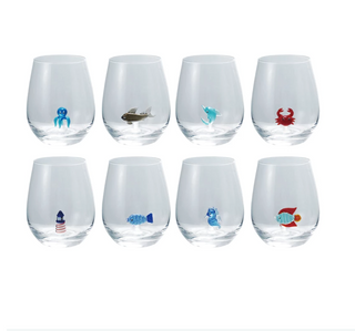 18 oz. Stemless Wine Glass with Hand-Blown Figure Inside, 8 Styles