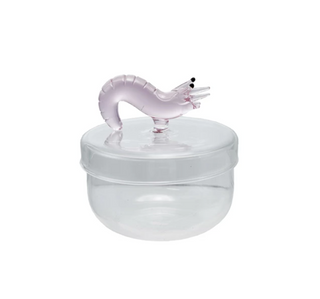 Glass Jar with Lid & Hand-Blown Shrimp Handle, Pink