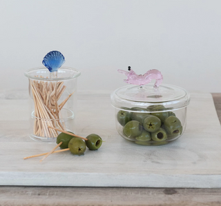 Glass Jar with Lid & Hand-Blown Shrimp Handle, Pink