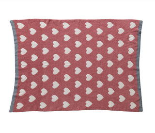 Cotton Knit Chenille Baby Blanket w/ Hearts