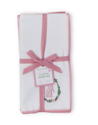 Spring Soiree Set of 4 Embroidered Bunny Napkins with Merrow-Stitch Trim