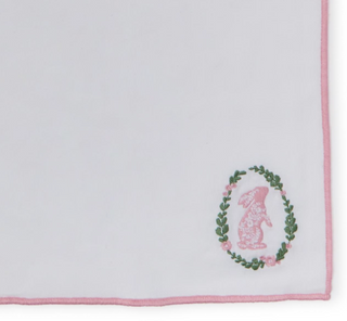 Spring Soiree Set of 4 Embroidered Bunny Napkins with Merrow-Stitch Trim