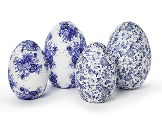Blue and White Hand-Crafted Paper Mache Eggs