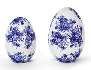 Blue and White Hand-Crafted Paper Mache Eggs