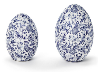 Blue and White Hand-Crafted Paper Mache Eggs