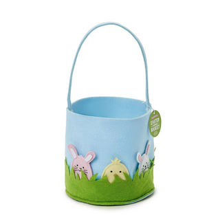 Hand-Crafted Felt Easter Basket with Handle, Appliqué Details, Removeable Ornaments
