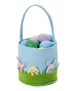 Hand-Crafted Felt Easter Basket with Handle, Appliqué Details, Removeable Ornaments