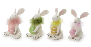 Easter Bunny with Egg and Feather Boa Accent Hand-Crafted Decor