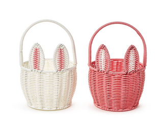 Hand-Woven Faux Wicker Easter Bunny Basket with Pom-Pom Tail and Handle