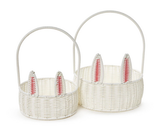 Hand-Woven Faux Wicker Easter Bunny Baskets with Pom-Pom Tail and Handles