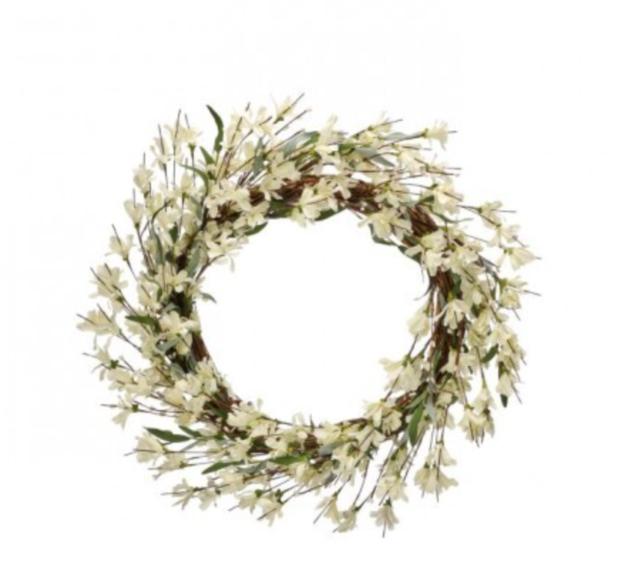 BLANCO FORSYTHIA & PIP BERRY WREATH 28"