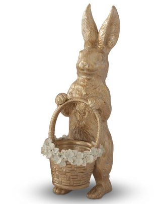17 INCH GOLD RESIN EASTER BUNNY W/BASKET